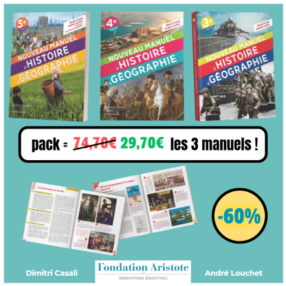 Pack 3 nouveaux manuels d'histoire-géographie (5e/4e/3e) pour le prix d'un !